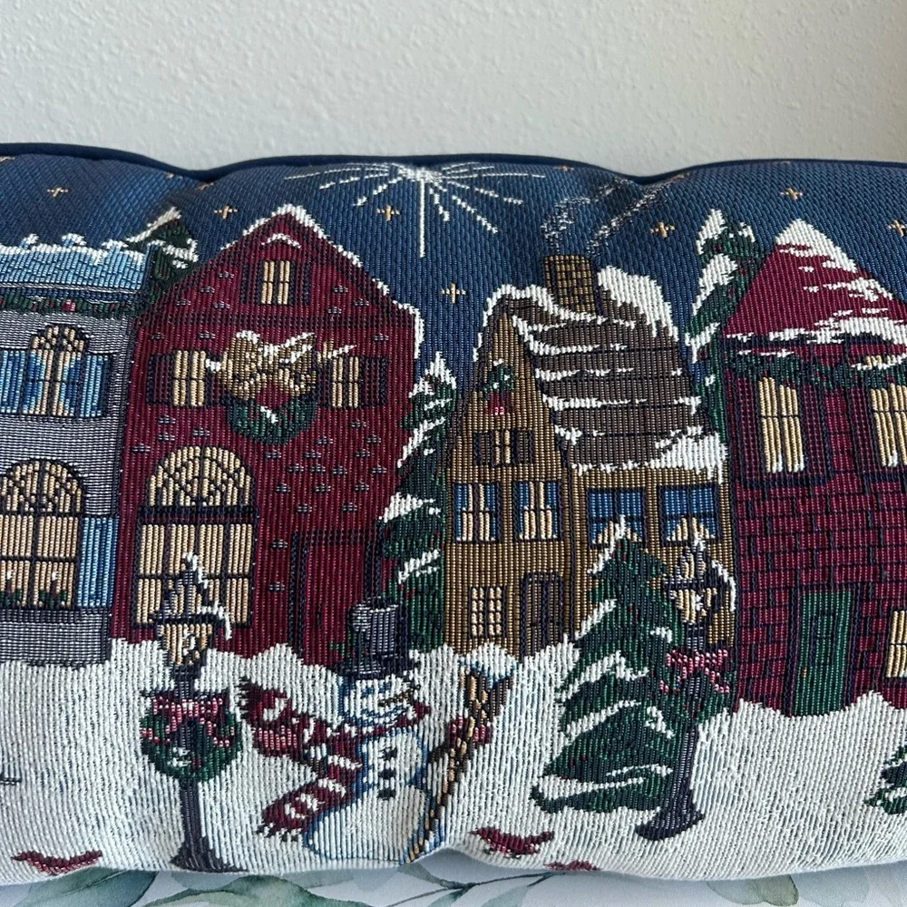 Festive Village Scene Holiday Pillow